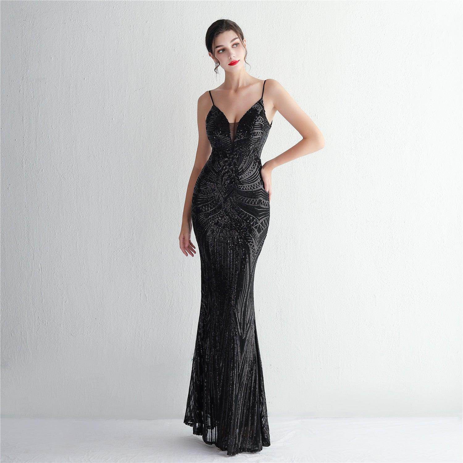 Trumpet-Mermaid Floor Length Sequins Dress 687482392338 - COCOMELODY