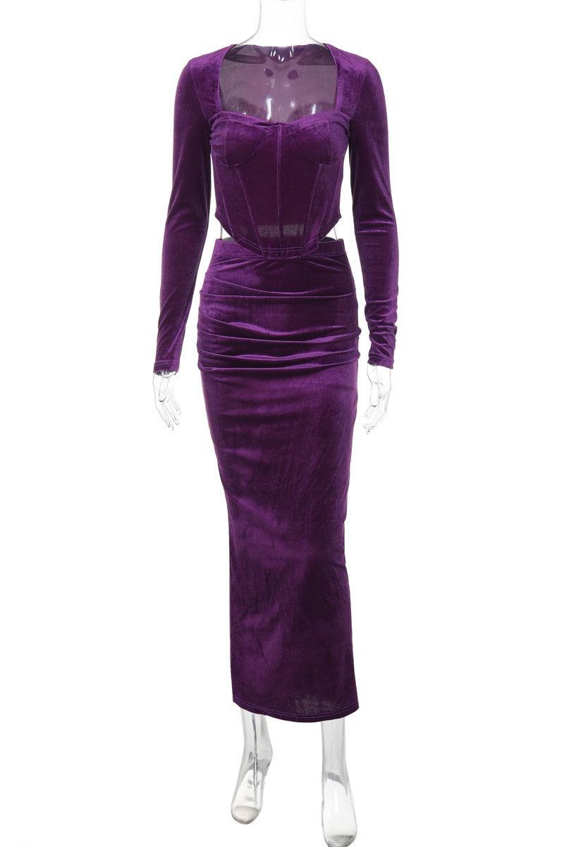 Temperament sexy fishbone long sleeve top slim cocktail dress 833354063061 - COCOMELODY