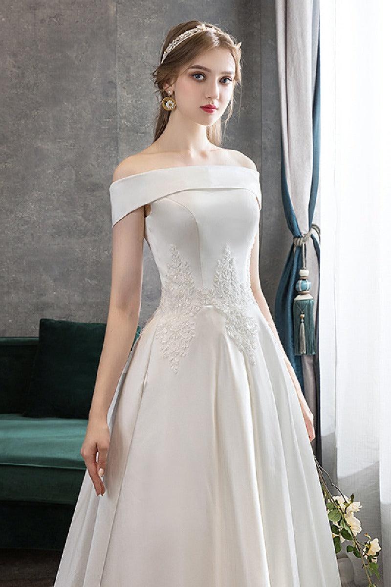 A-Line  Floor Length  Satin  Wedding Dress  615186748563