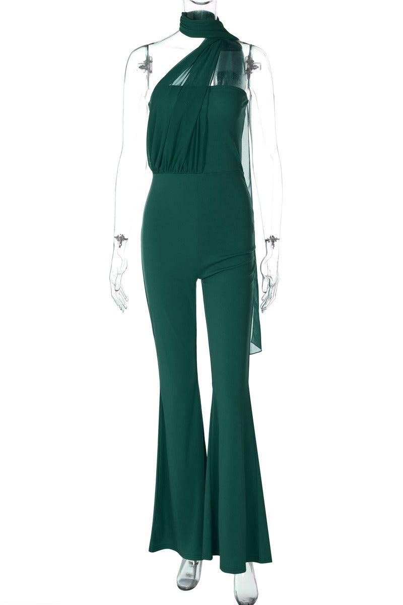 Stylish slim-fit strapless halter-neck streamer romper cocktail dress 807096176363 - COCOMELODY