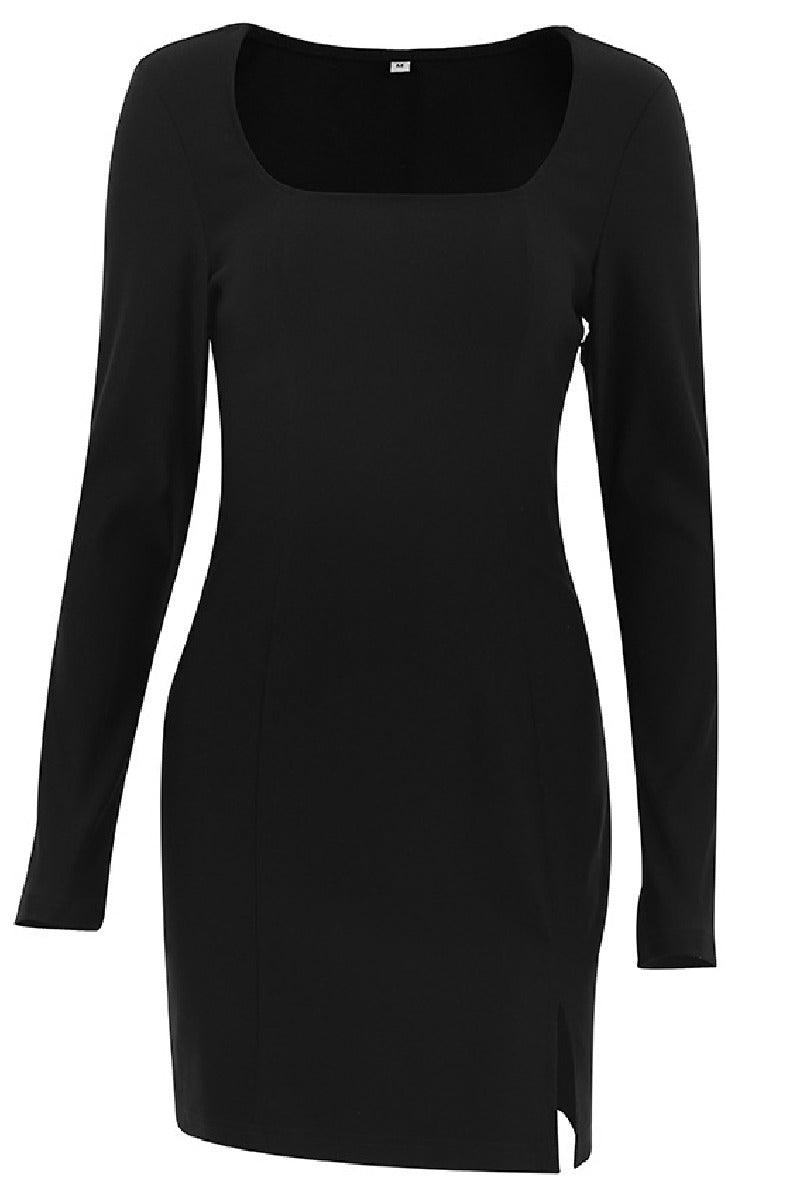 French elegant vintage little black dress tight wrap hip cocktail dress 752427729012 - COCOMELODY