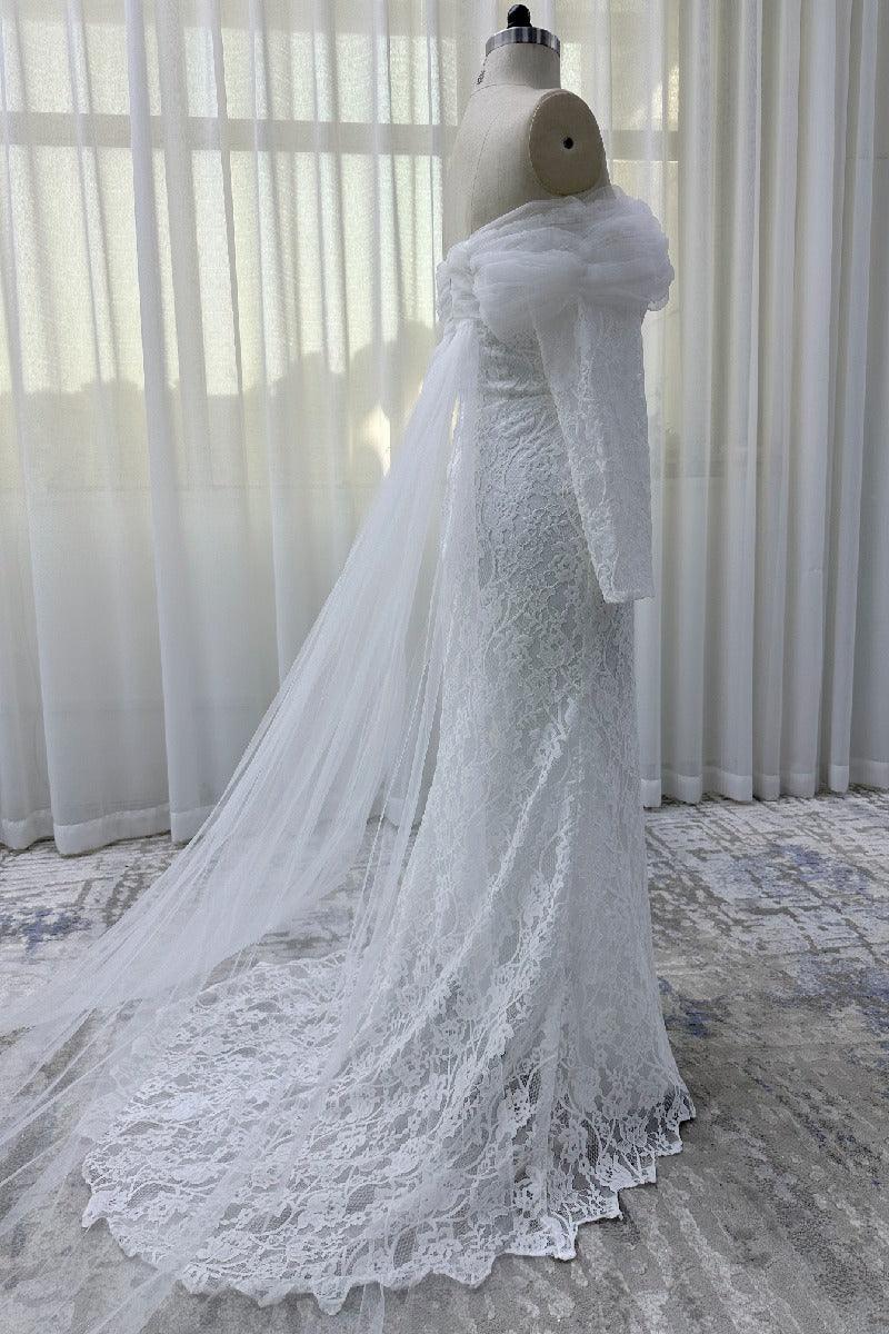 Trumpet-Mermaid Chapel Train Lace Tulle Wedding Dress 748137113988 - COCOMELODY