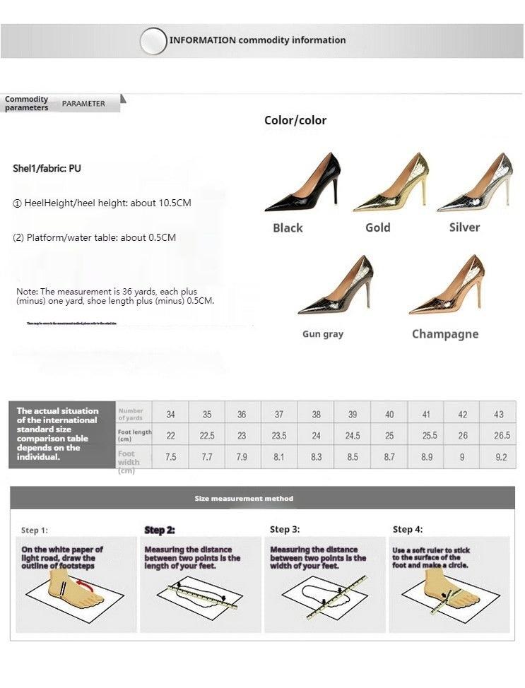 Gold Faux Leather Pointy Stiletto Heels 666858462308 - COCOMELODY