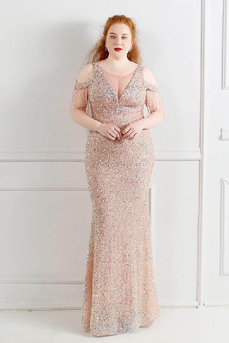 Sheath-column floor length sequined dress 647192266545 - COCOMELODY