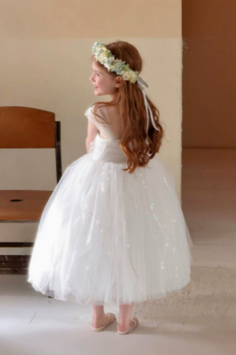 A-Line Glitter Tulle Ruffle Straps Ankle Length Flower Girl Dresses 1038452310663