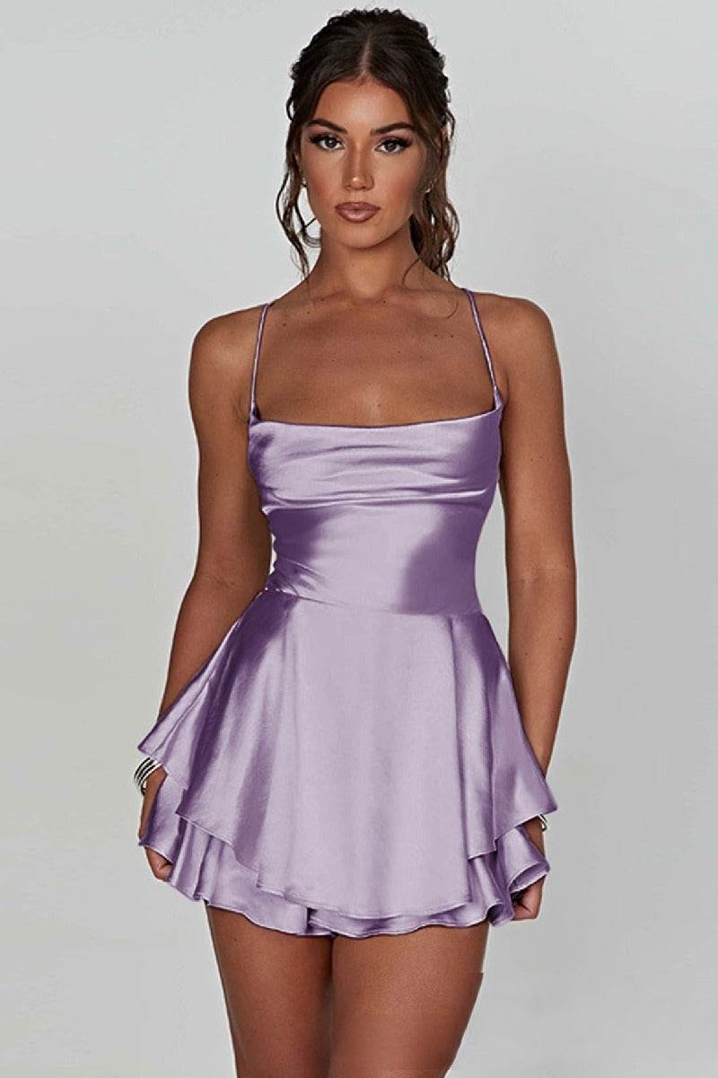 Short Mini Spaghetti Spandex Satin Cocktail Guest Dresses 911969027491 - COCOMELODY