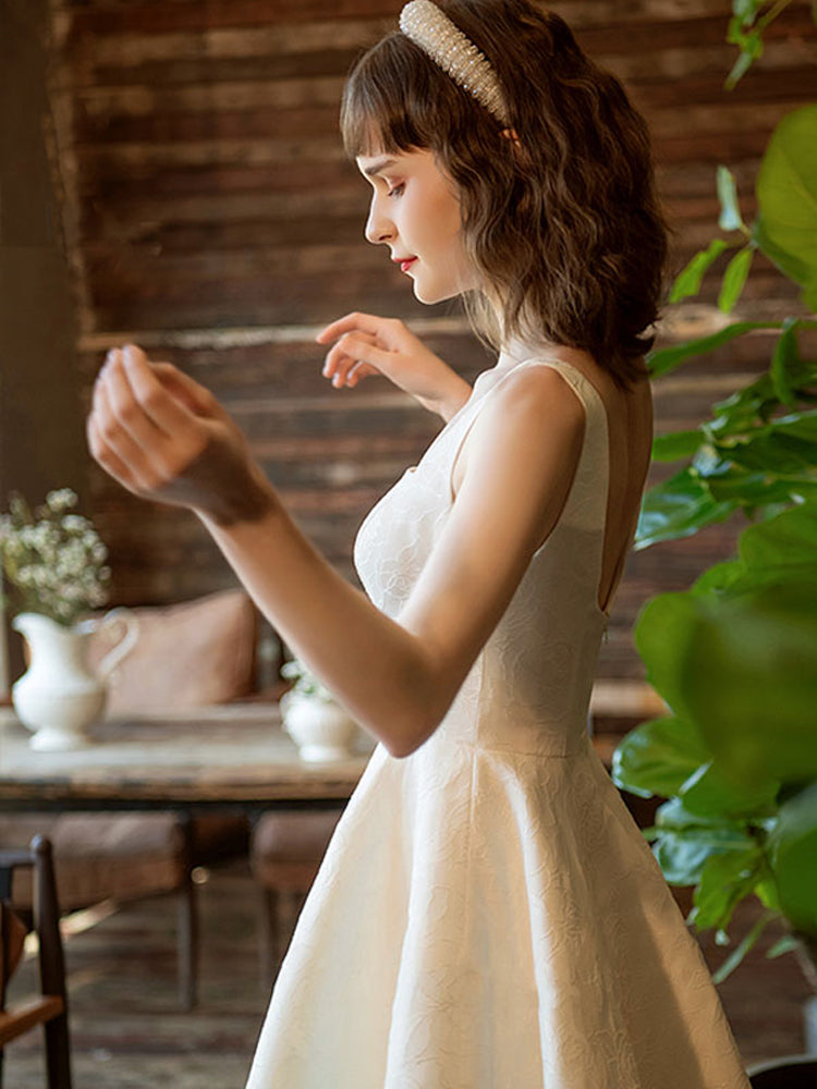 A-Line  Ankle Length Jacquard Satin Wedding Dress 684433736237