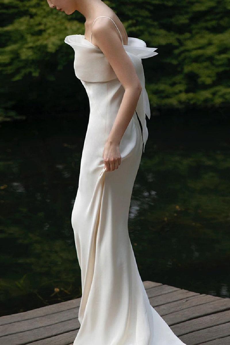 Trumpet-Mermaid Sweep-Brush Train Satin Wedding Dress 753902519963 - COCOMELODY