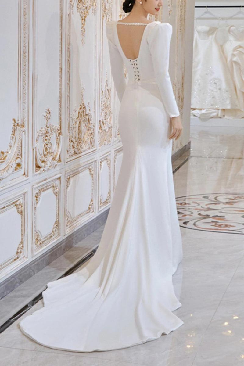 Trumpet-Mermaid Sweep-Brush Train Elastic Cloth Wedding Dress 838058024614 - COCOMELODY