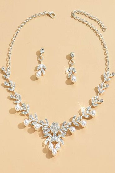 Elegant Pearl/Zircon Wedding Earrings/Necklace Jewelry Sets (Set of 2) 763288324417 - COCOMELODY