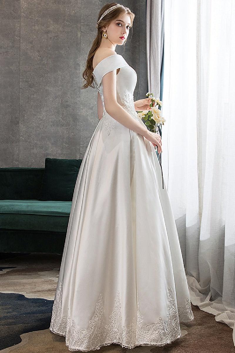 A-Line  Floor Length  Satin  Wedding Dress  615186748563