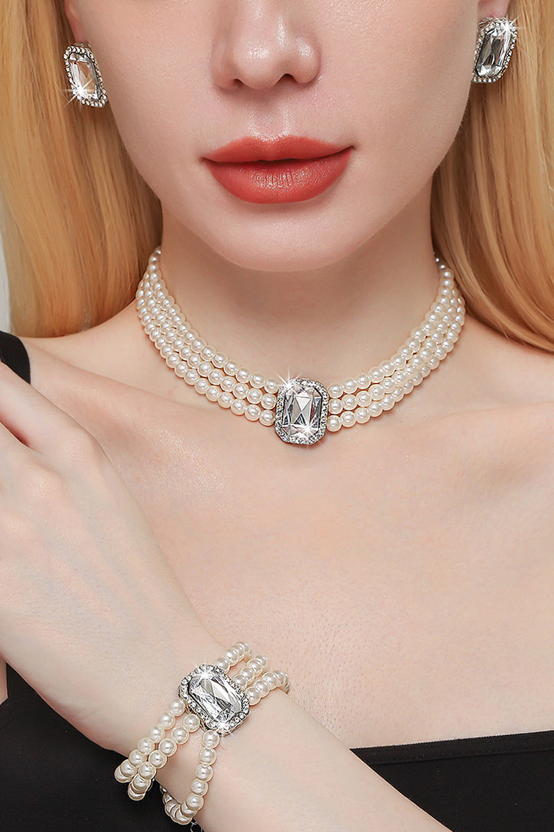 Classic Pearl/Bracelet/ Wedding Earrings/Necklace Jewelry Sets (Set of 3) 834263932975