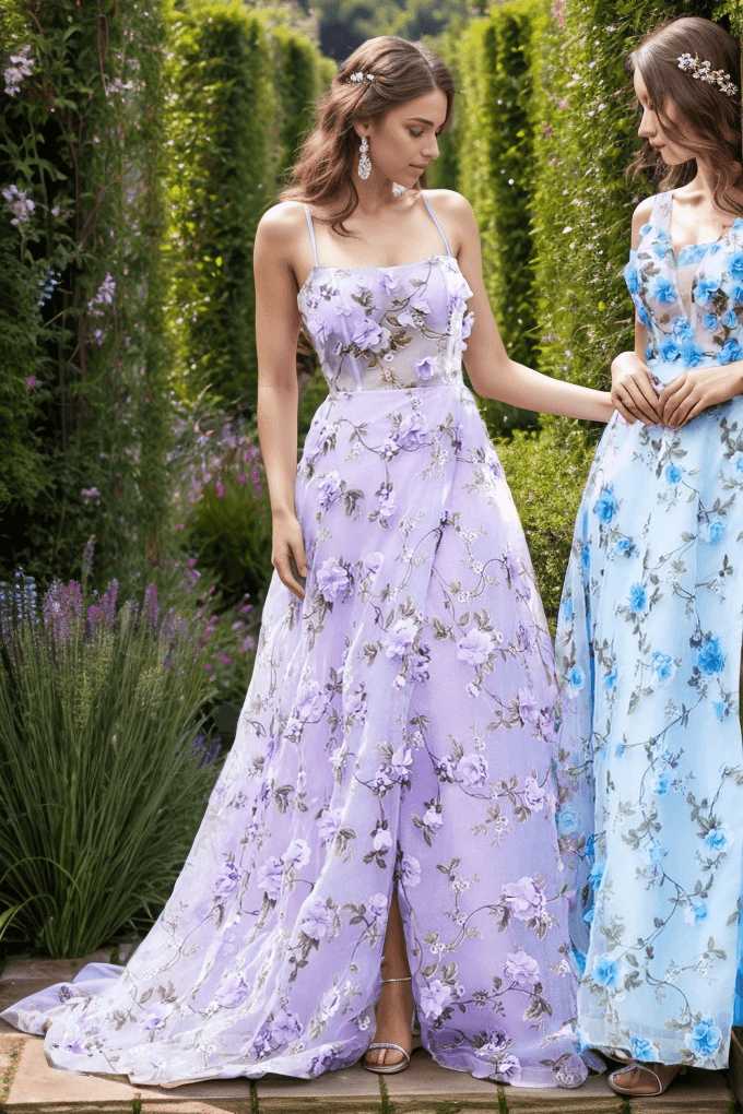 A-Line Sweep-Brush Train Print Prom Dress CS0474 - COCOMELODY