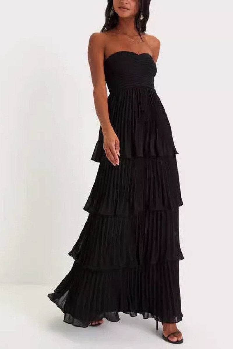 A-line Maxi Pleated Satin Formal Evening Dresses 847845179738 - COCOMELODY