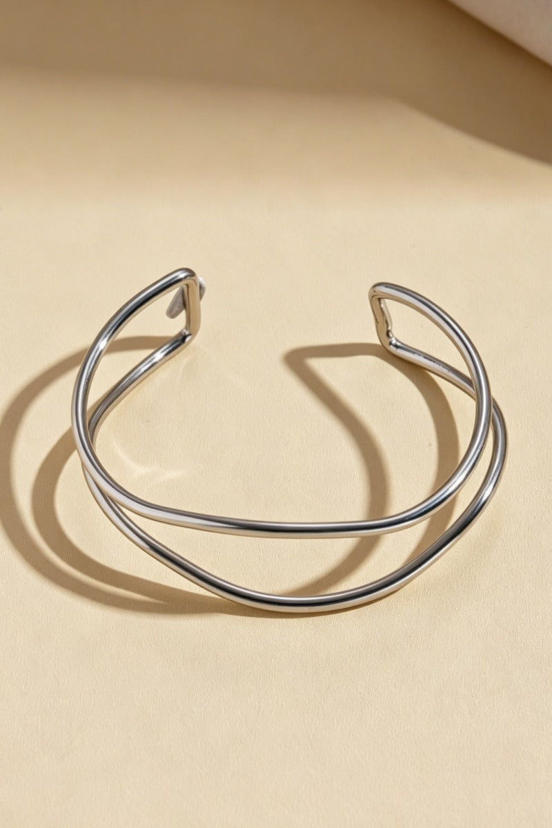 Minimalist Twisted Open Cuff Bracelet Gold Silver Two Tone Wrist Jewelry 1009948316291