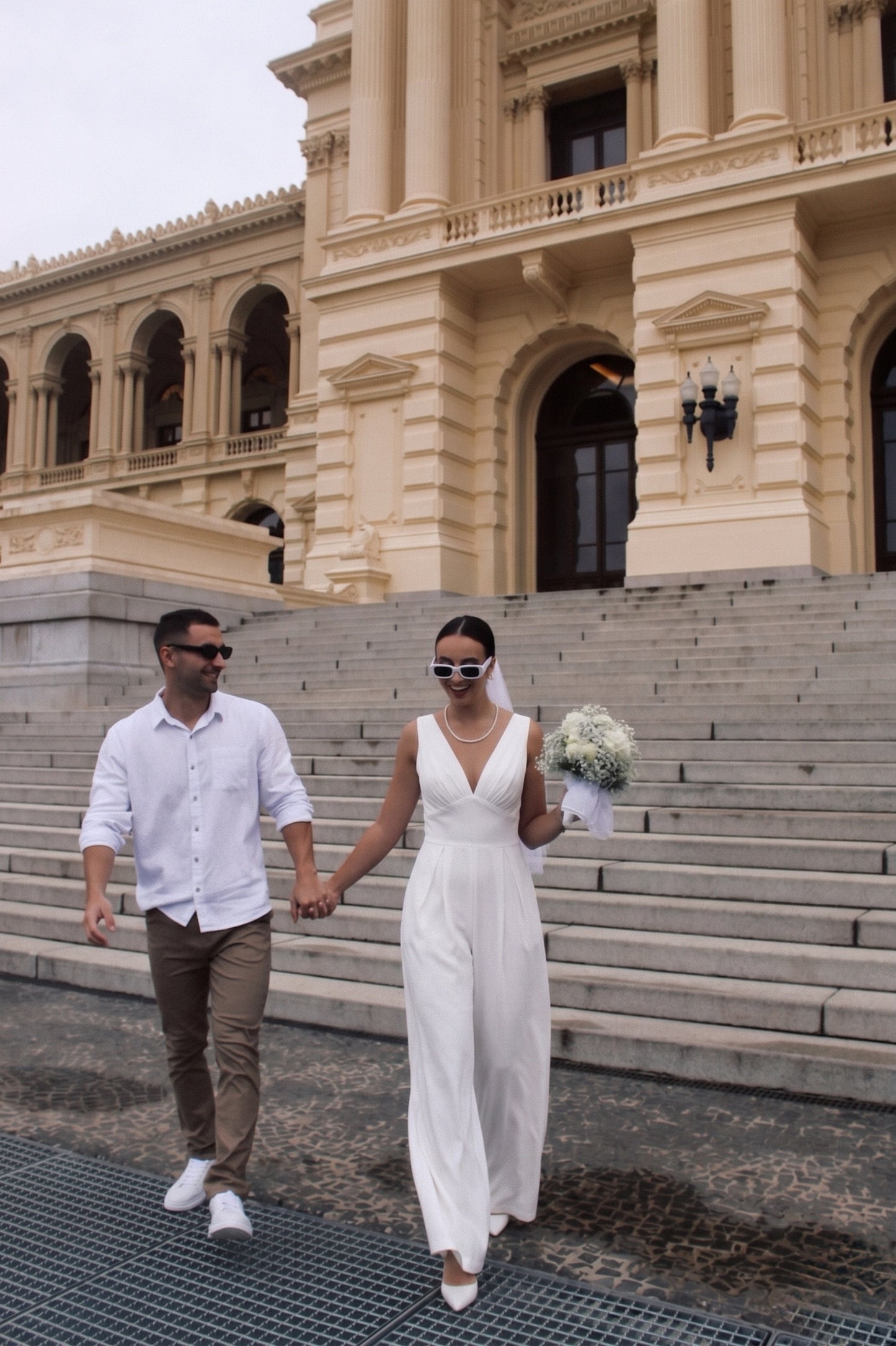 V-Neck Floor Length Chiffon Wedding Jumpsuit 916220687859