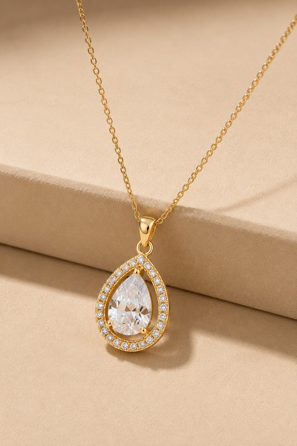 Clear Teardrop CZ Pendant Necklace Stainless Steel 919133471194