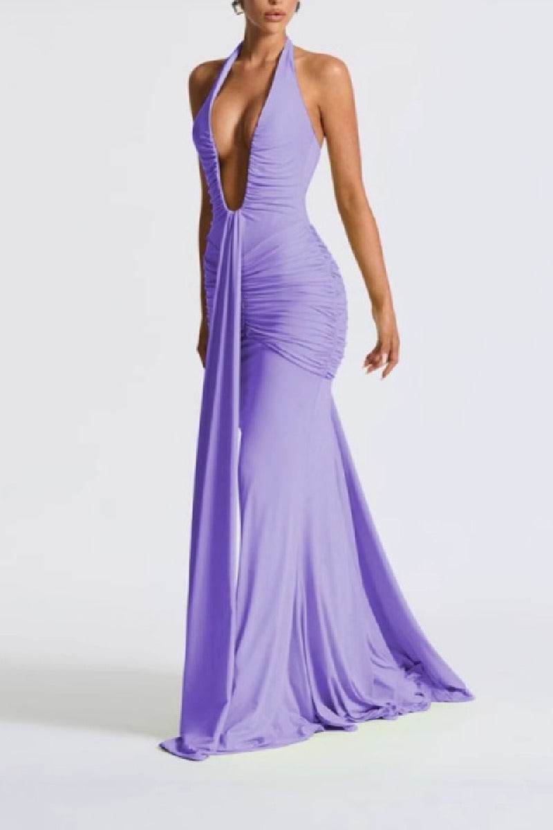 Mermaid	Maxi Knitted Semi Formal Wedding Guest Dresses 917018224683 - COCOMELODY