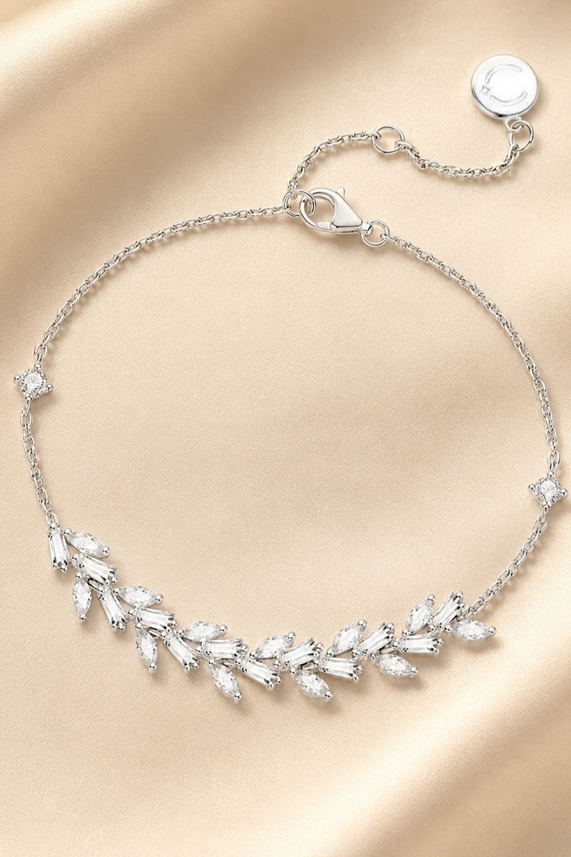 CZ Inlaid Bracelet Adjustable Thin Chain White Copper Silver 926000156001