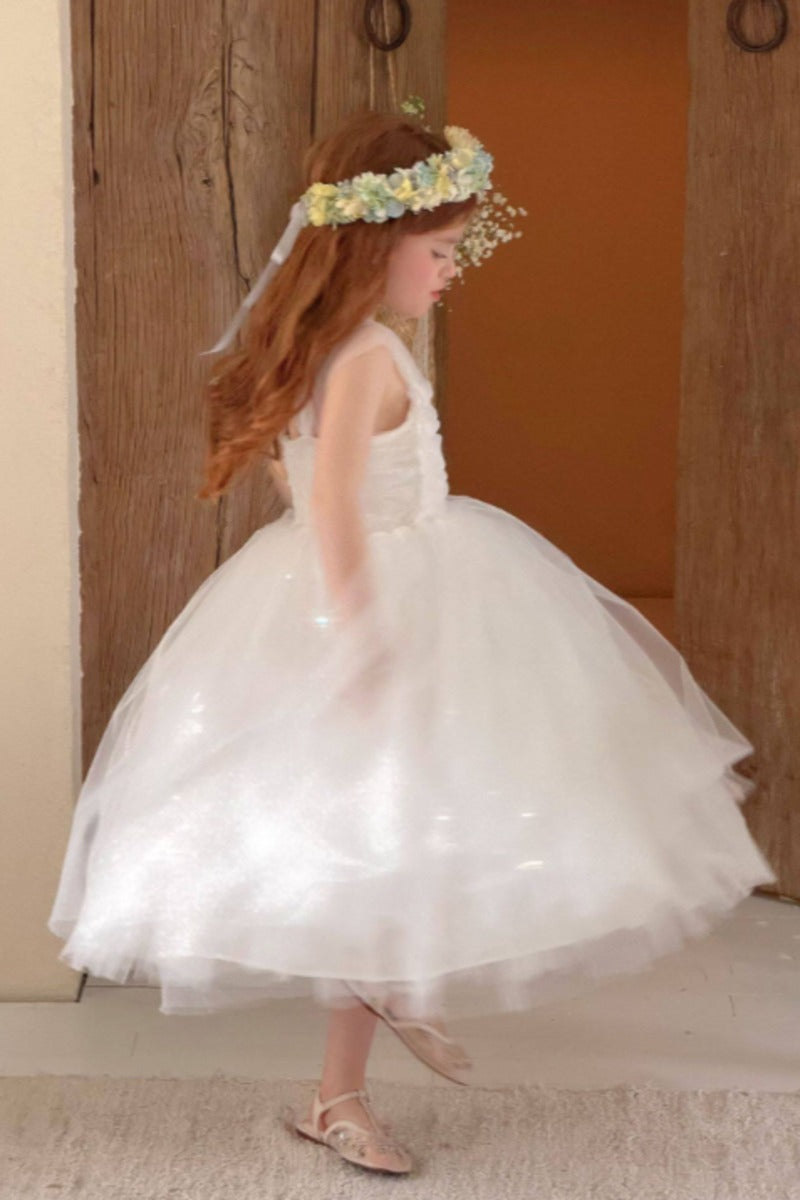 A-Line Glitter Tulle Ruffle Straps Ankle Length Flower Girl Dresses 1038452310663