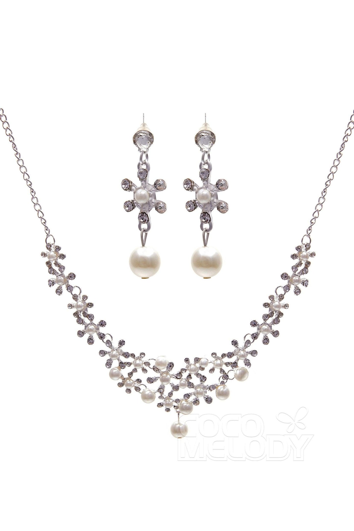 Rhinestone Pearl Wedding Necklace Earrings Jewelry CY0047 - COCOMELODY