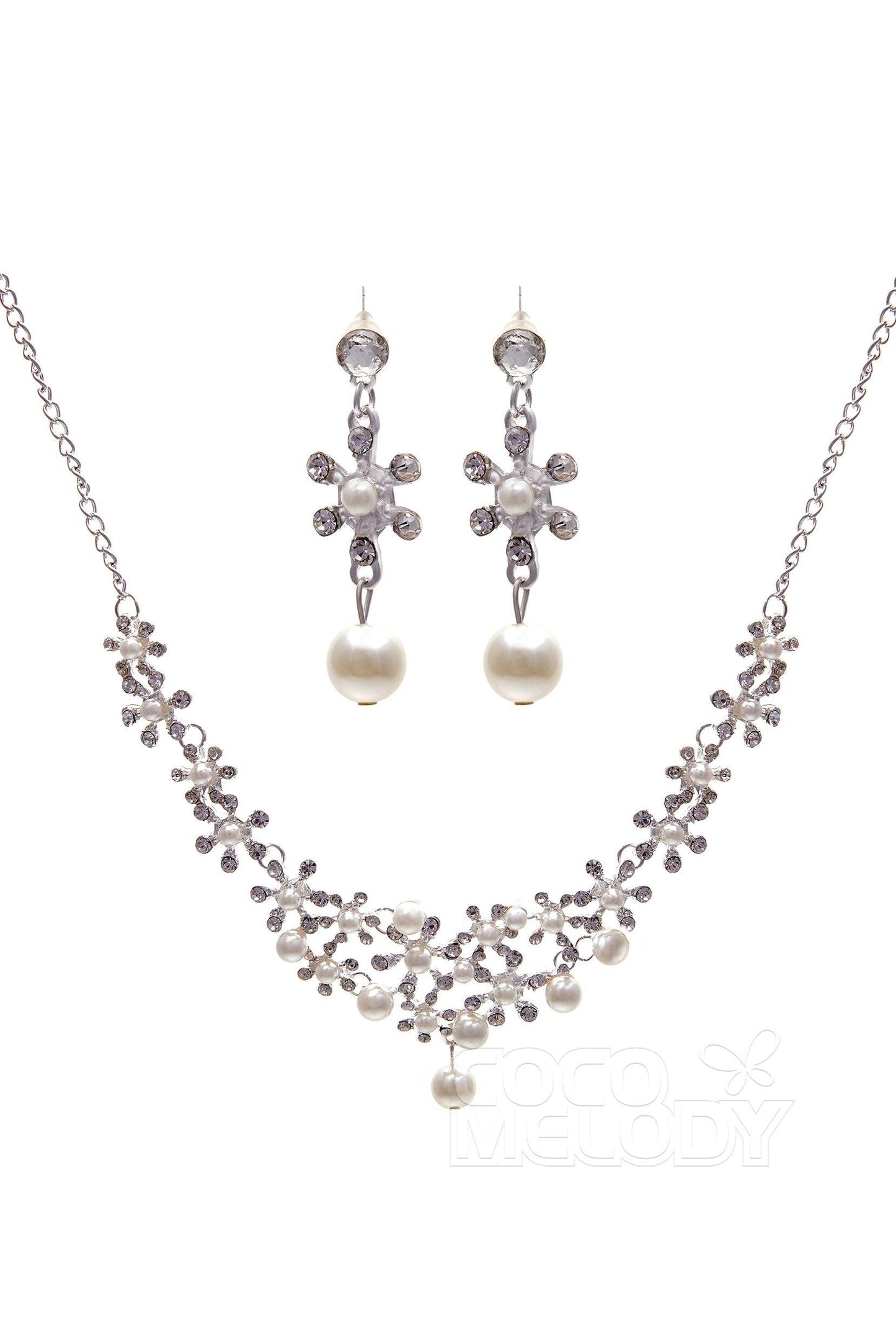 Rhinestone Pearl Wedding Necklace Earrings Jewelry CY0047