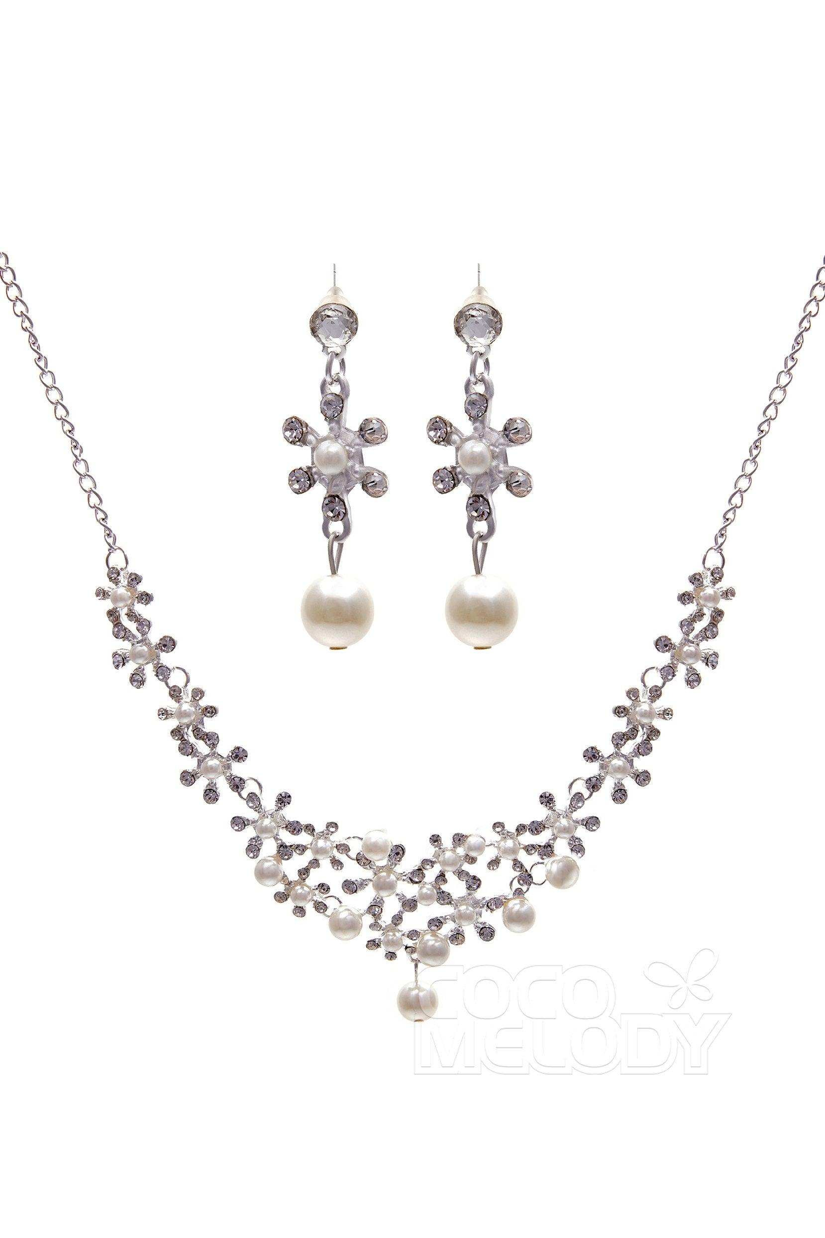 Rhinestone Pearl Wedding Necklace Earrings Jewelry CY0047 - COCOMELODY