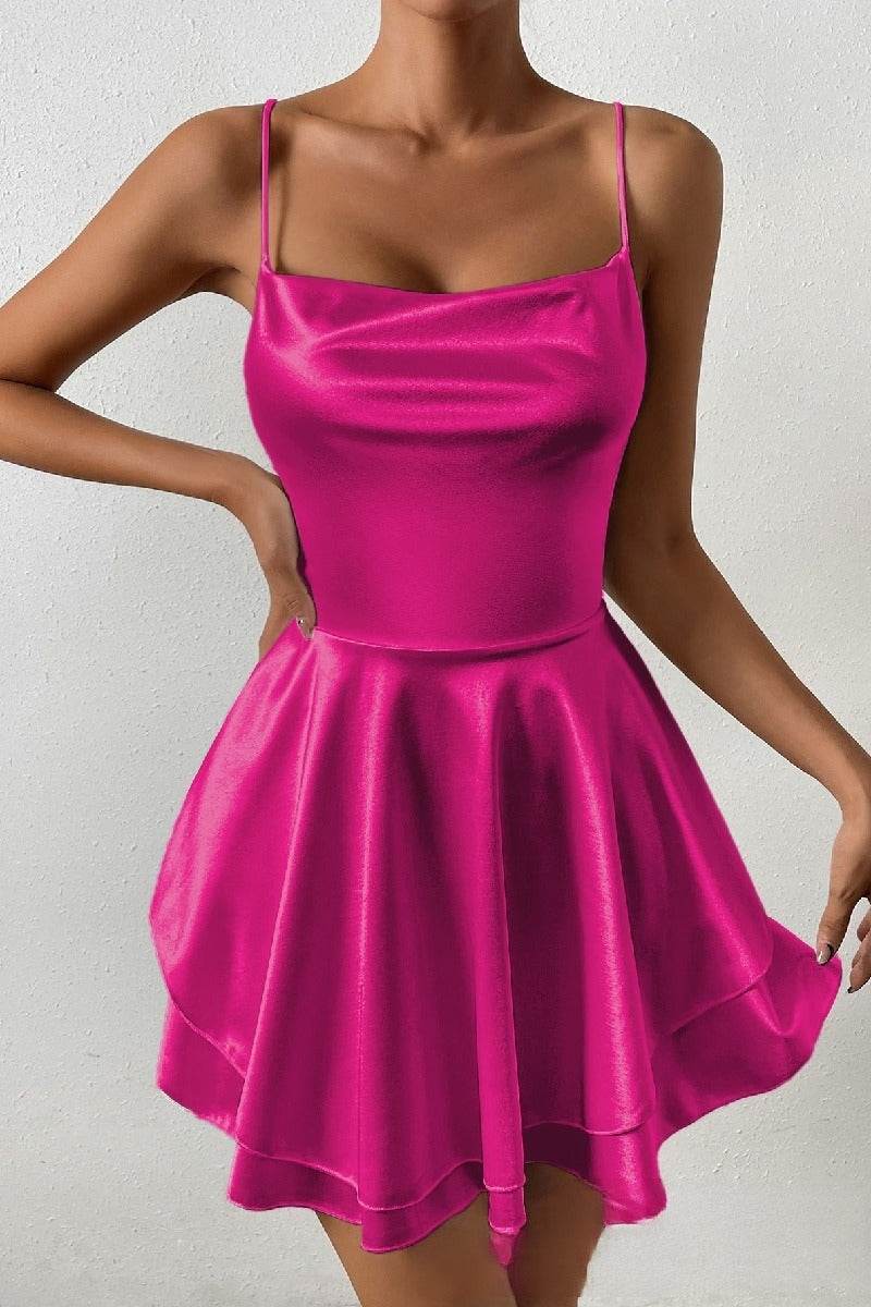 Short Mini Spaghetti Spandex Satin Cocktail Guest Dresses 911969027491 - COCOMELODY