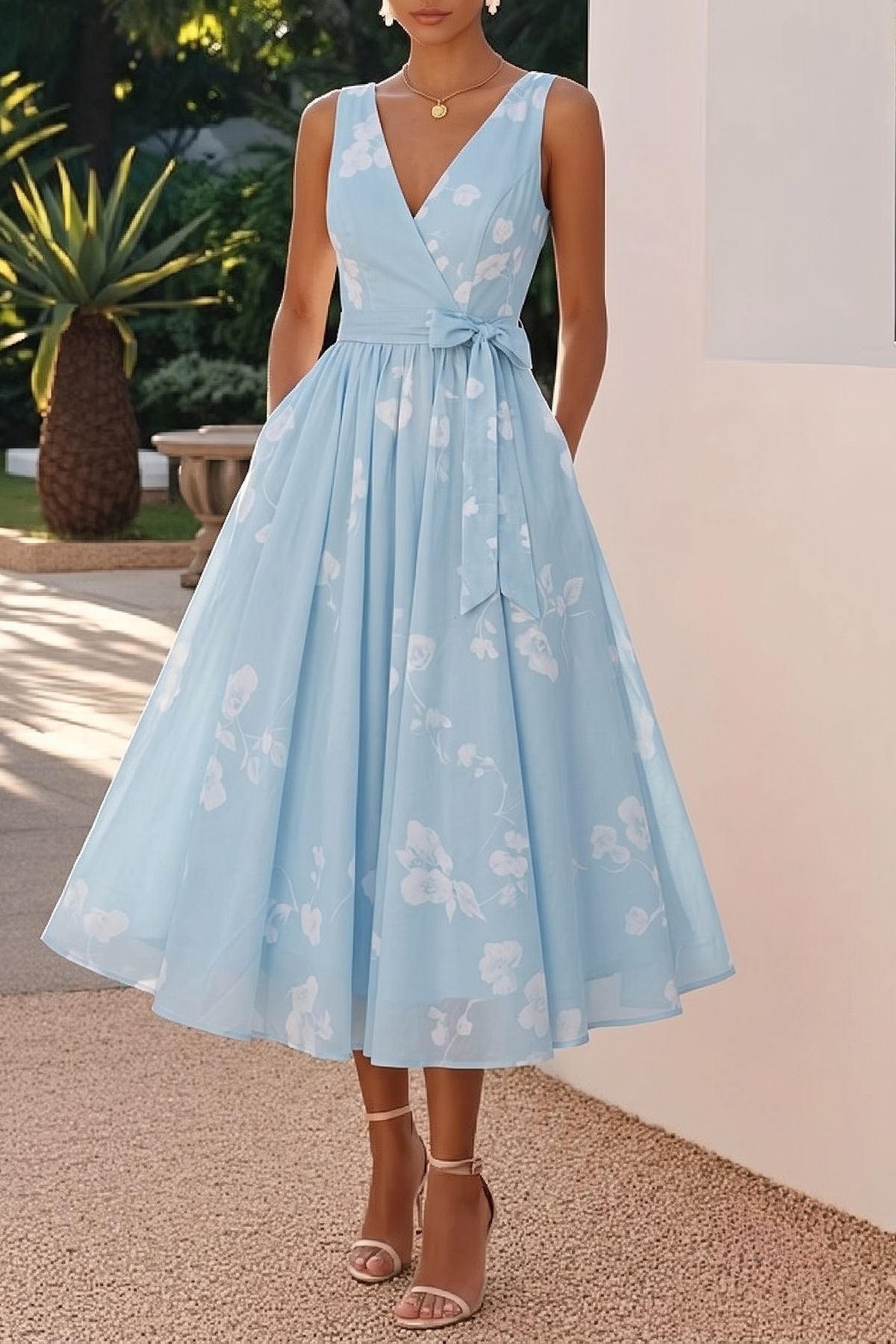 A-Line Tea Length Wedding Guest Dress 936977177647
