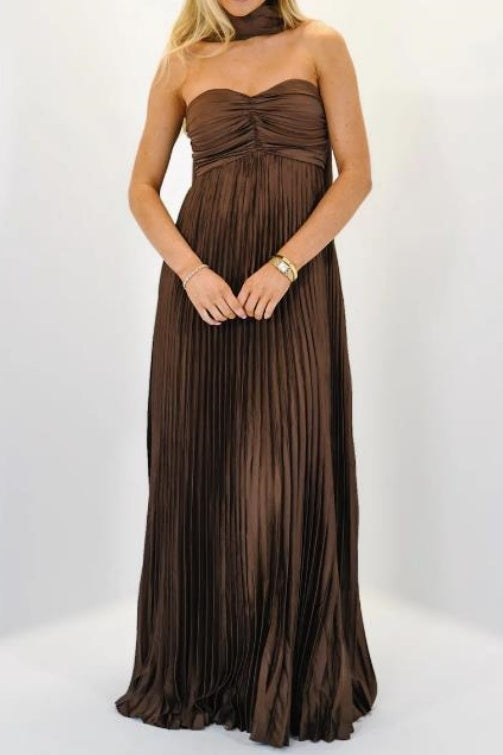 A-line Maxi Pleated Spandex Satin Formal Evening Dresses 937501662612