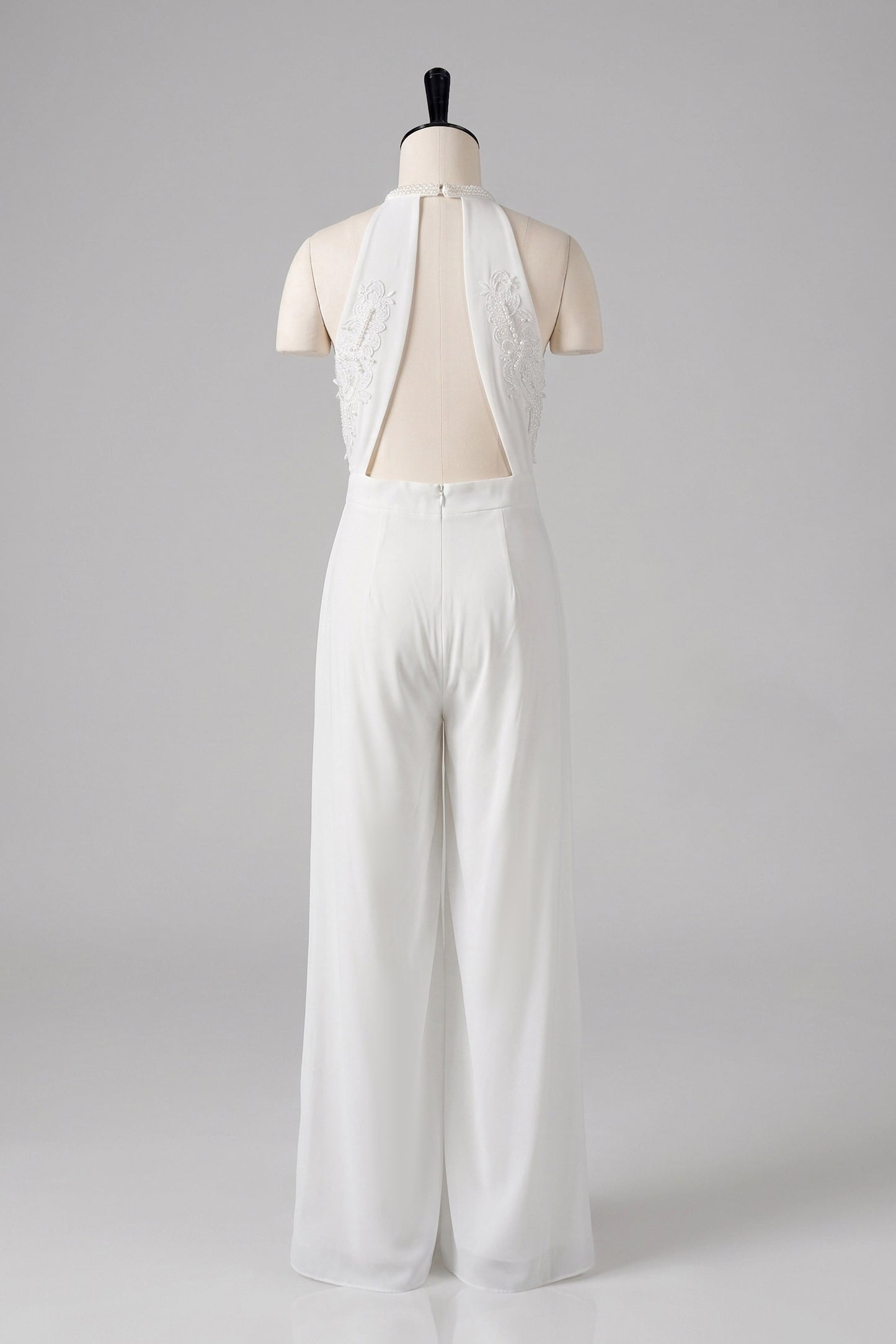 Halter Floor Length Chiffon Wedding Jumpsuit 938528175857