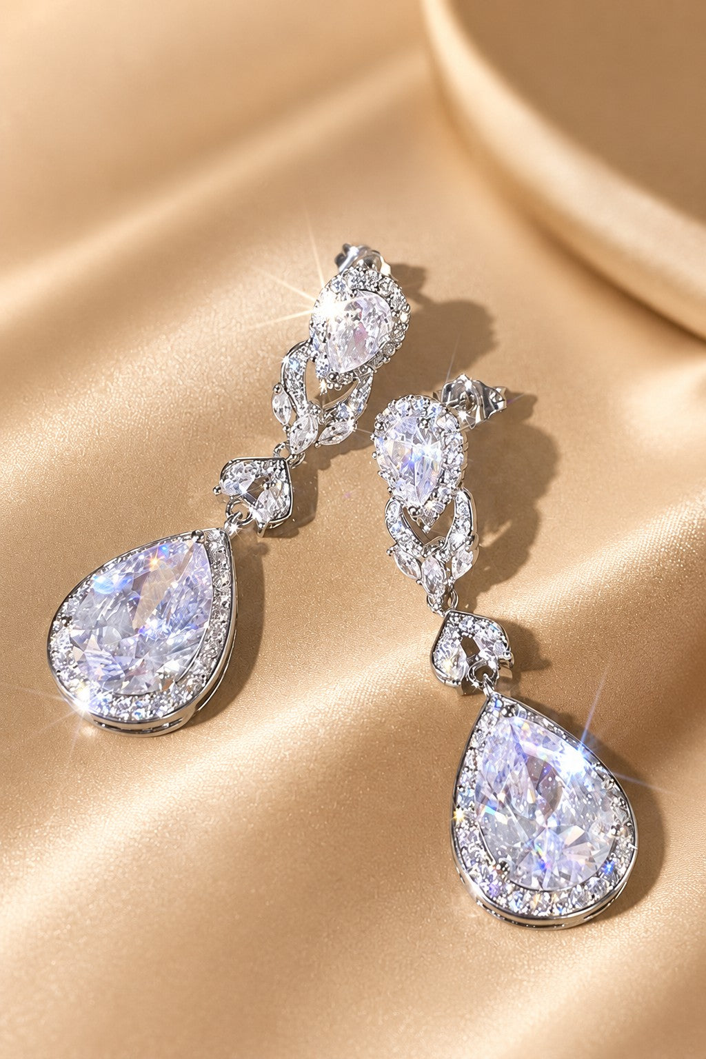 Luxury Long Drop Crystal Teardrop Cubic Zirconia Dangle Earrings 941077396222