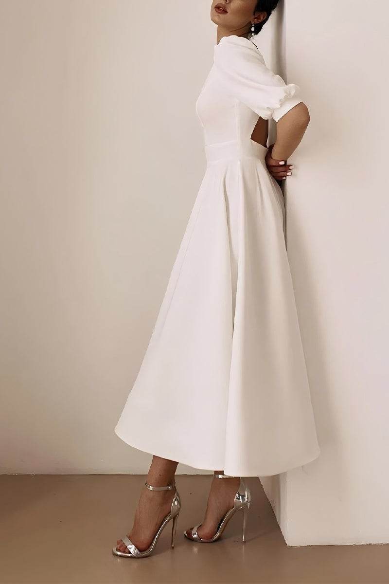 A-Line Tea Length Elastic Cloth White Wedding Dress Bateau Neck Reception Dress COCOMELODY 100012, 20 Days / Ivory / US12-UK14-EUR42 A-Line Tea Length Elastic Cloth White Wedding Dress Bateau Neck Reception Dress COCOMELODY 100012, 20 Days / Ivory / US12-UK14-EUR42