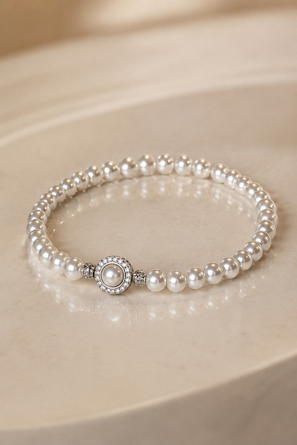 Luxury Pearl Beaded Bracelet Plated Cubic Zirconia Ring Charm 945769131649