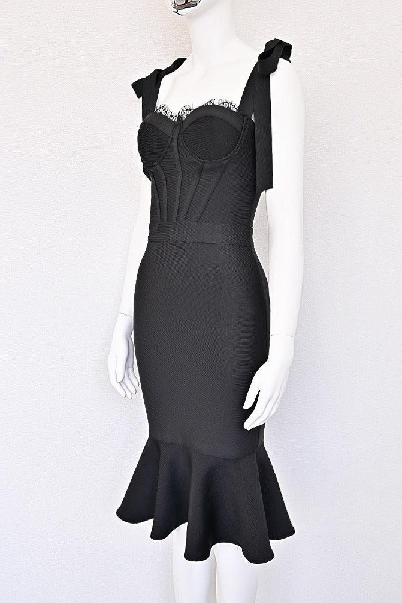 Bow lace bandage dress fish tail wrap hip cocktail dress 829406663889 - COCOMELODY