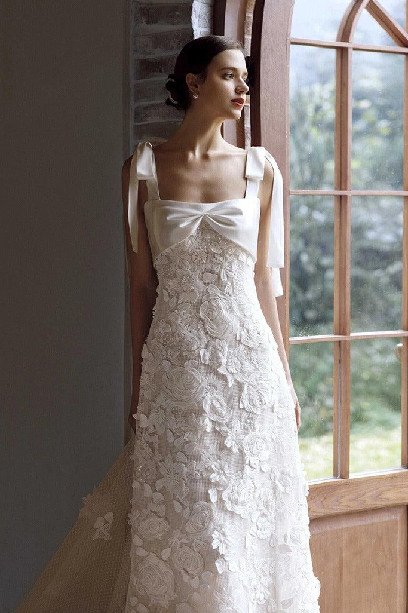 A-Line Ankle Length Lace Wedding Dress 778201084542 - COCOMELODY