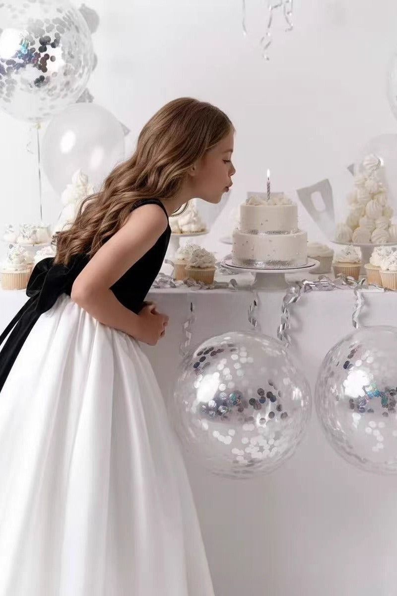 A-Line Satin Contrast Bodice with Bow Flower Girl Dresses 1009958013678