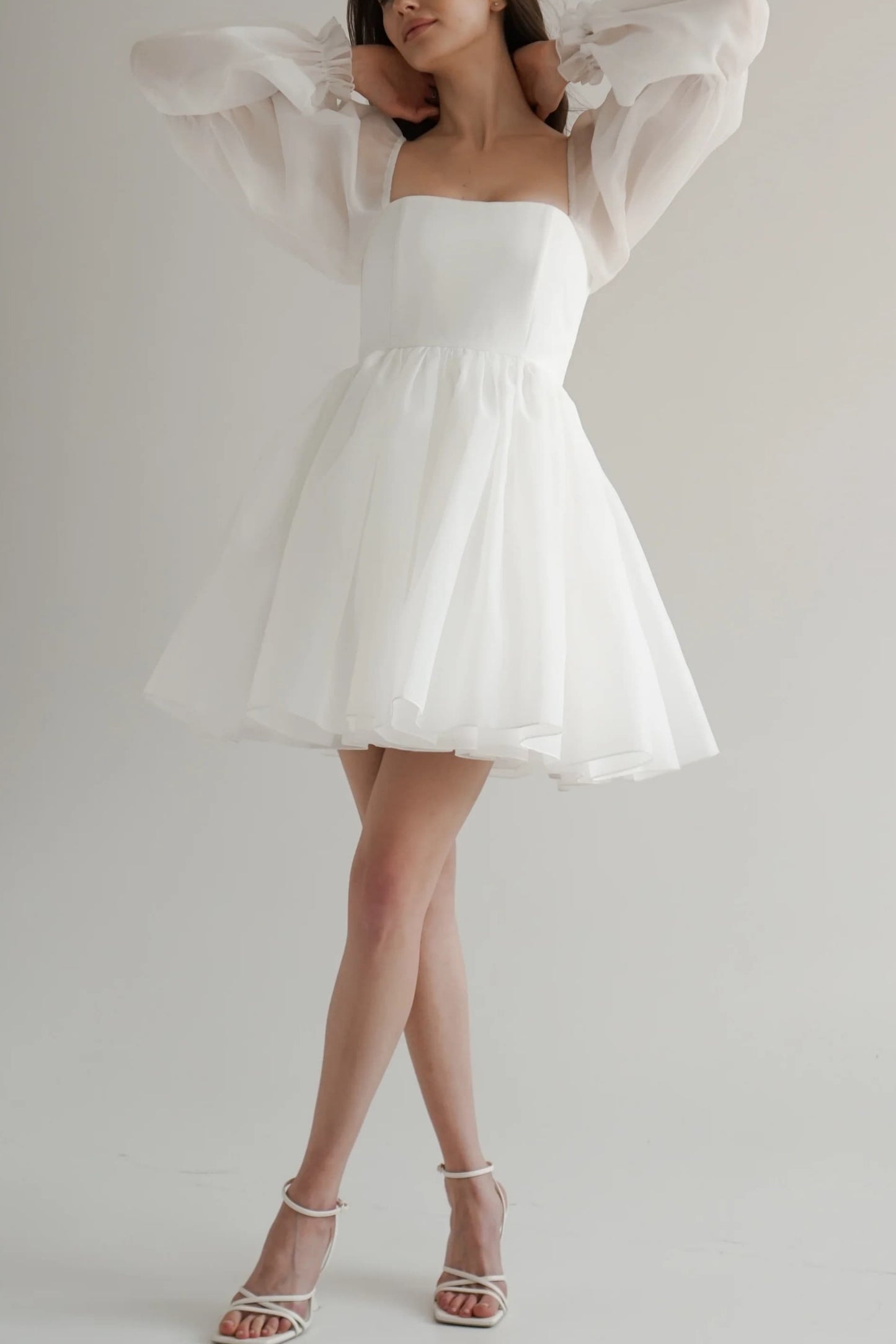 A-Line Mini Polyester Little White Dress 968801127056