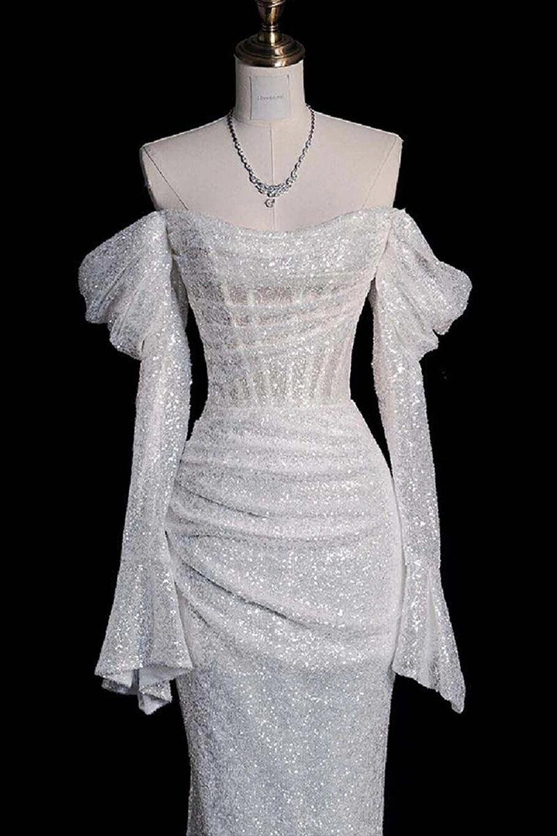 Trumpet-Mermaid Sweep-Brush Train Sequined Lace Wedding Dress 749300816750 - COCOMELODY