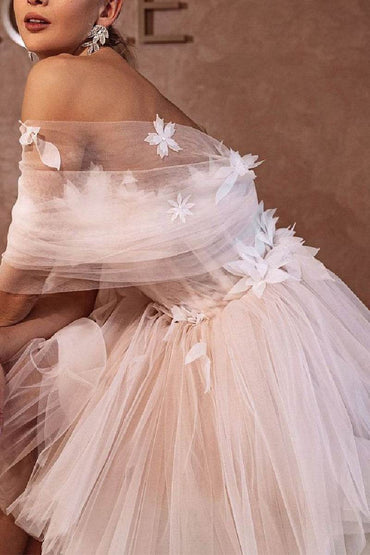 A-Line Short-Mini Tulle Little White Dress 100052 - COCOMELODY