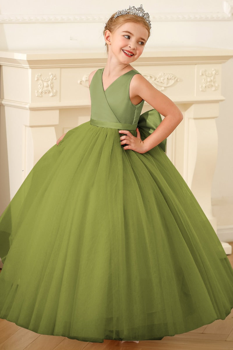 A-Line Floor Length V-Neck Sleeveless Flower Girl Dresses 1031747143531