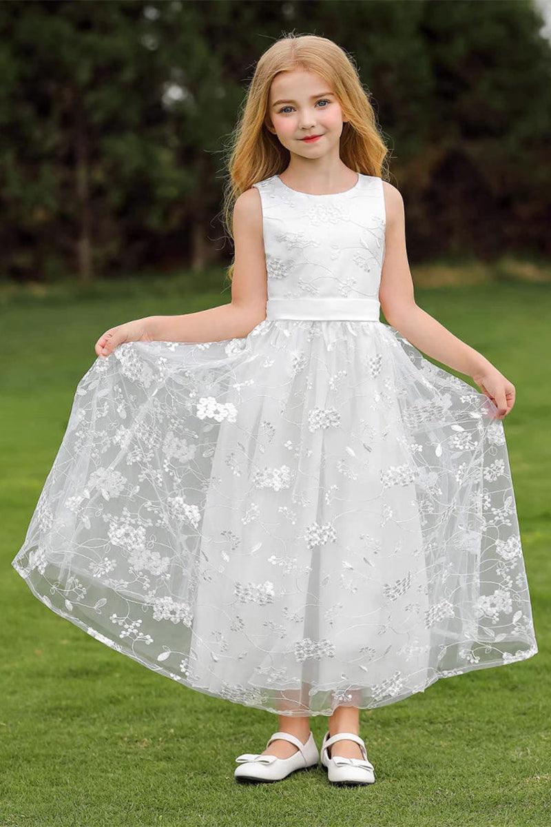 A-Line Illusion Neck Tulle Maxi Flower Girl Dresses 850572630797