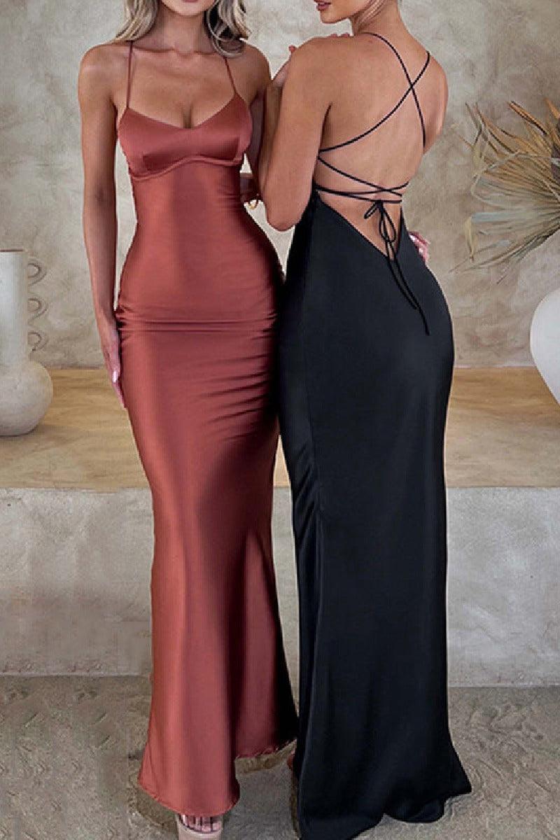 Sexy halter satin cocktail dress 689849690730 - COCOMELODY