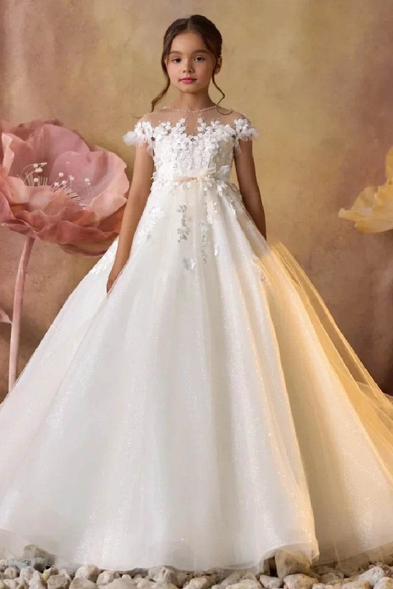 A-Line Illusion Neck Tulle Court Train Flower Girl Dress COCOMELODY 903004046897, 15 Days / As Picture / 12 A-Line Illusion Neck Tulle Court Train Flower Girl Dress COCOMELODY 903004046897, 15 Days / As Picture / 12