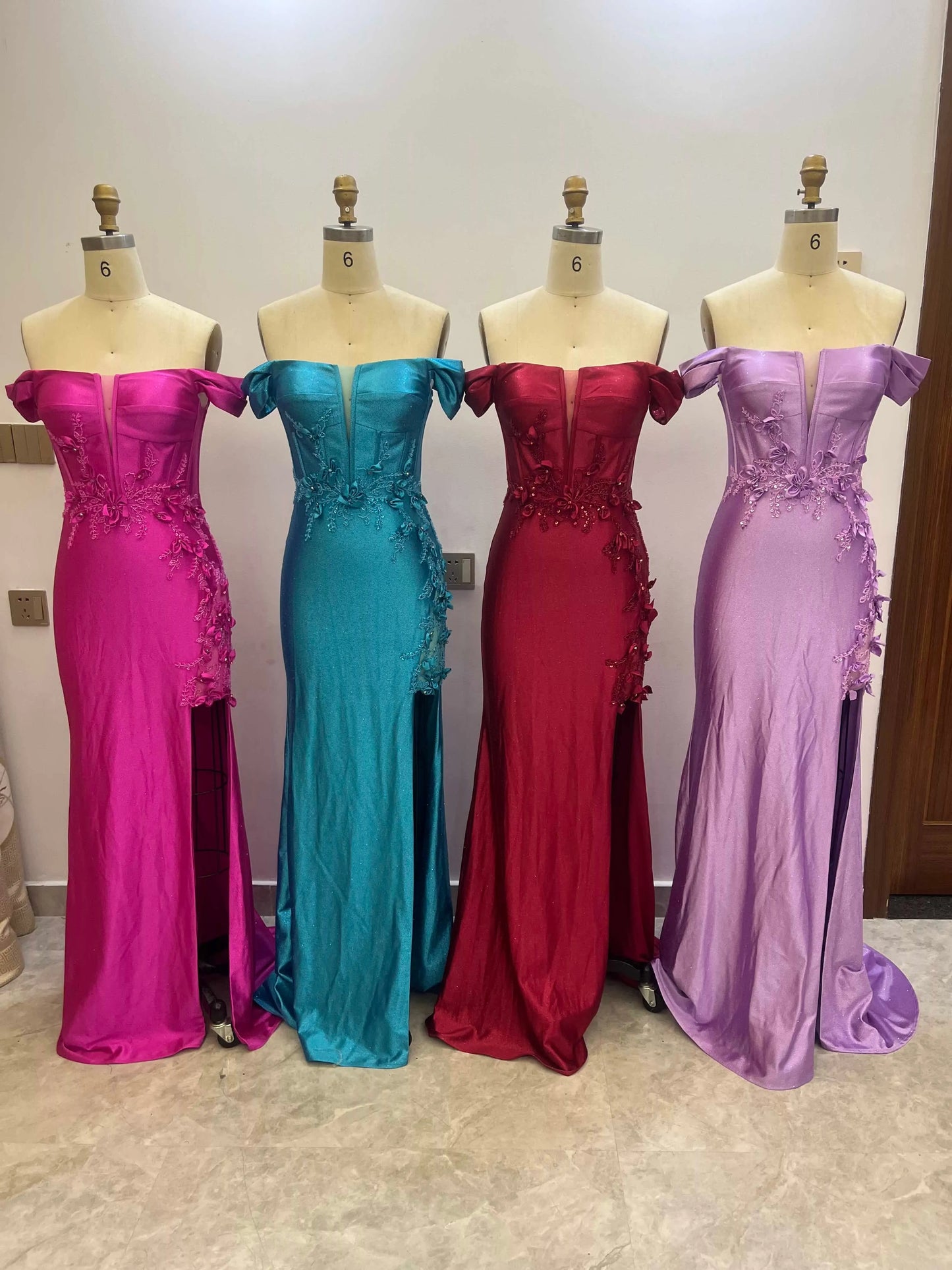 Stretch Satin Off The Shoulder Prom Dresses CS0921