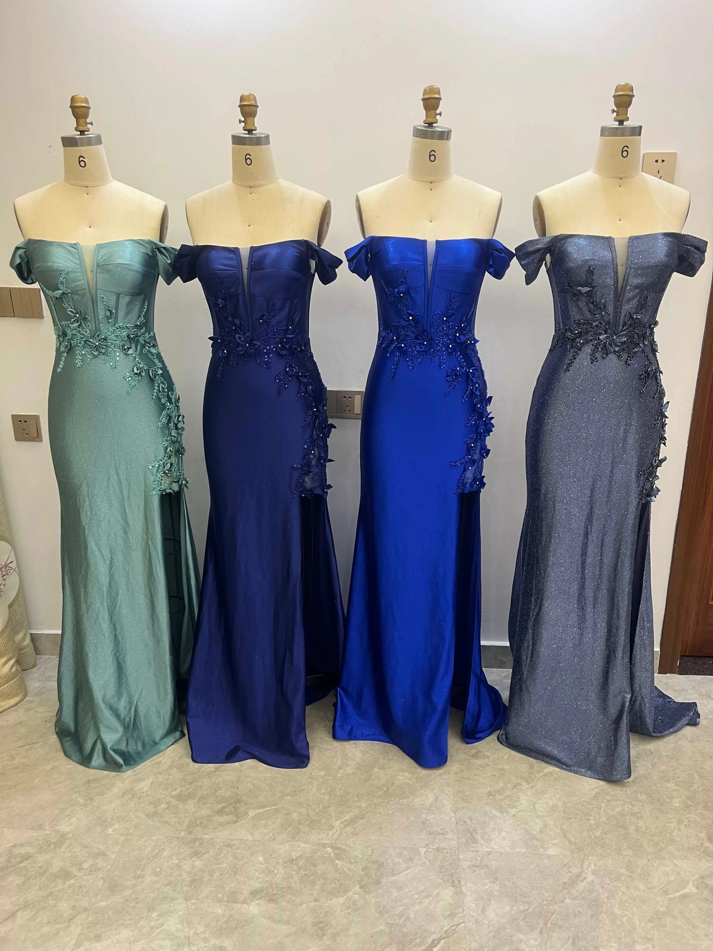 Stretch Satin Off The Shoulder Prom Dresses CS0921