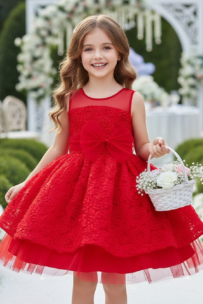 A-Line Illusion Neck Tulle Knee Length Flower Girl Dresses 1031516096156