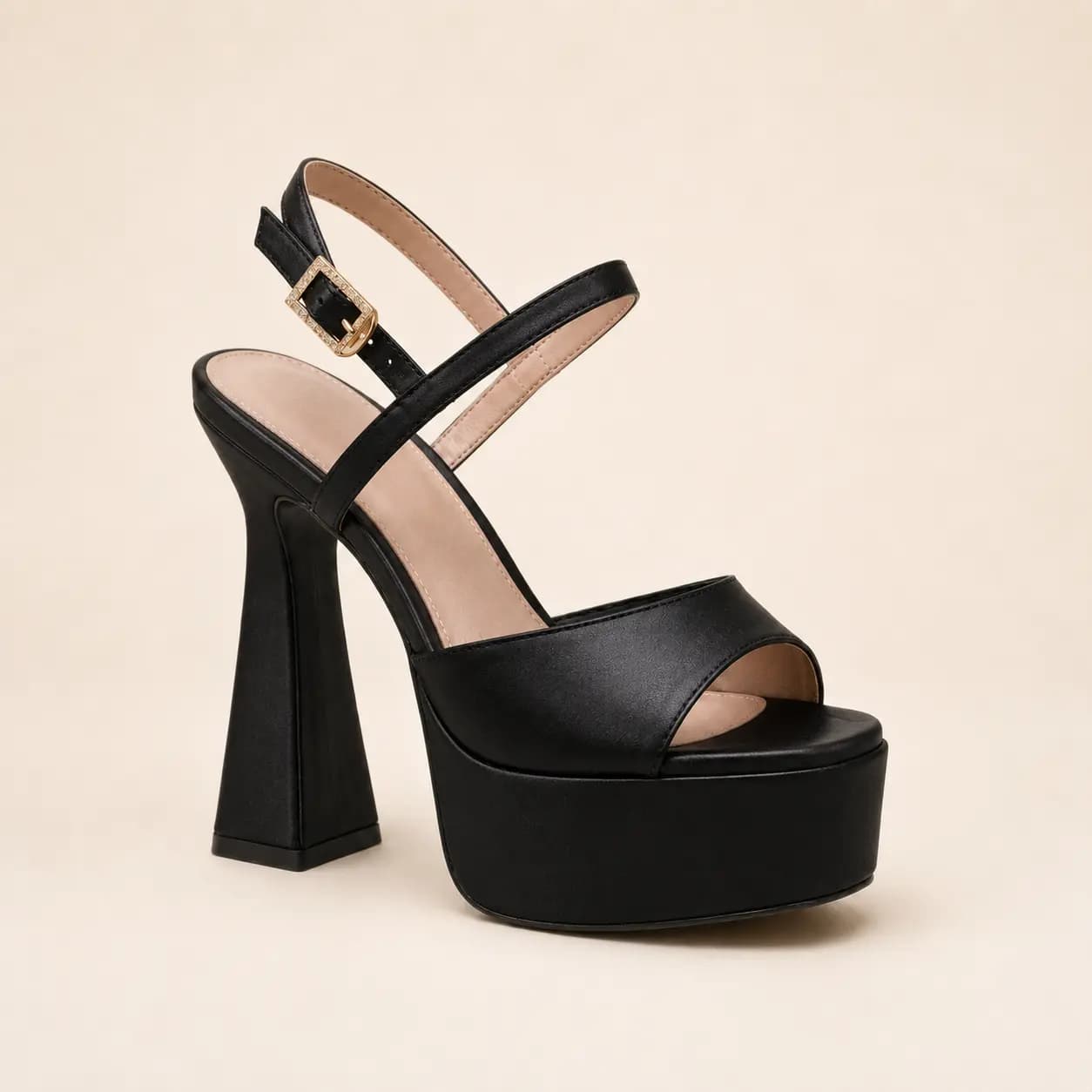 Open Toe Platform Heels with Ankle Strap Block Heel Shoes 1056700577753