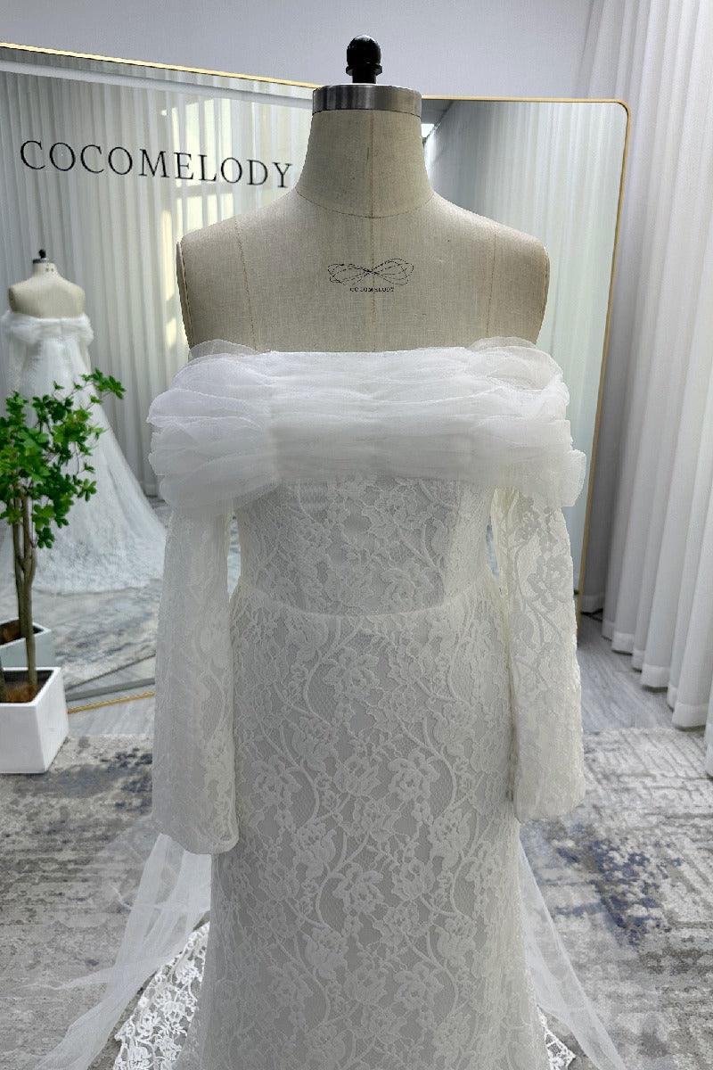 Trumpet-Mermaid Chapel Train Lace Tulle Wedding Dress 748137113988 - COCOMELODY