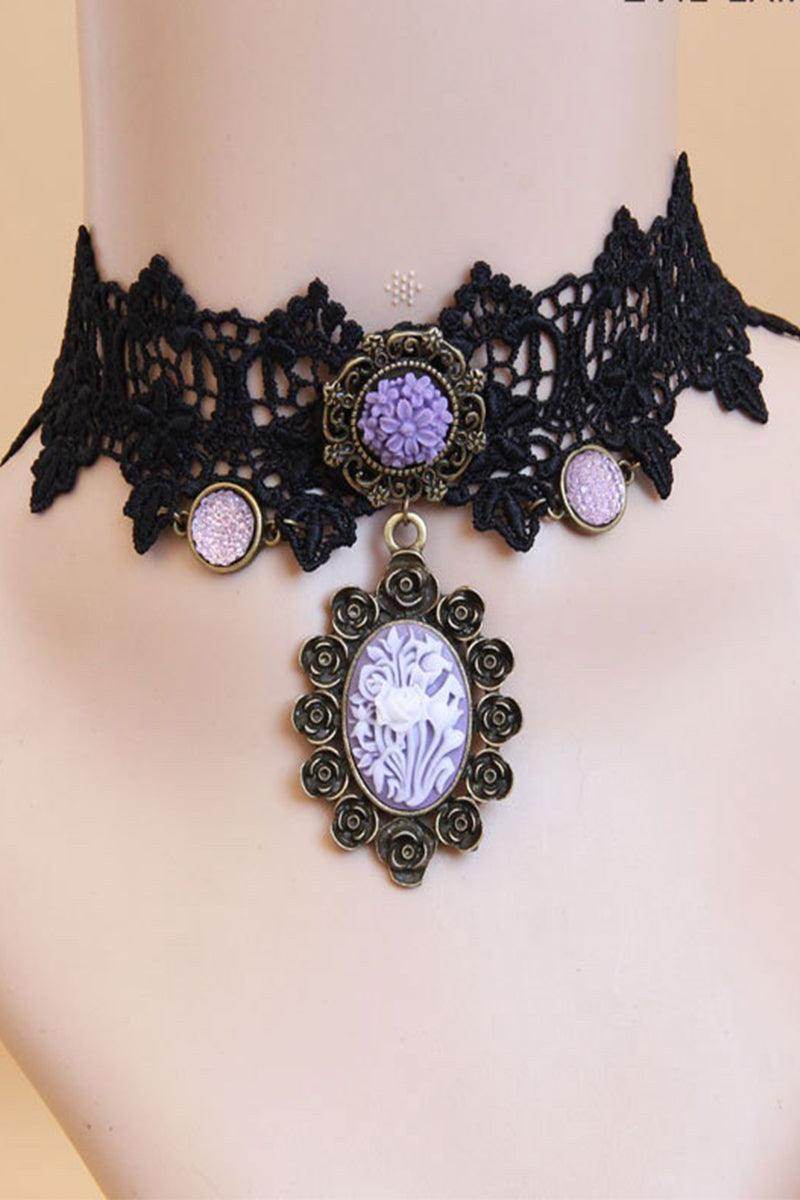 Lace and Alloy Necklaces with Crystals 652879746982 - COCOMELODY